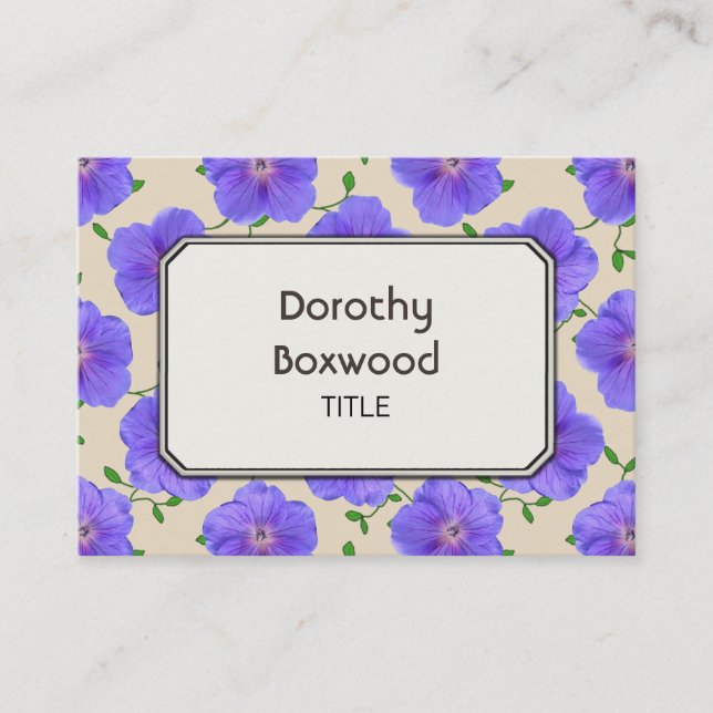 Carte De Visite Géranium bleu botanique floral personnalisable (Devant)