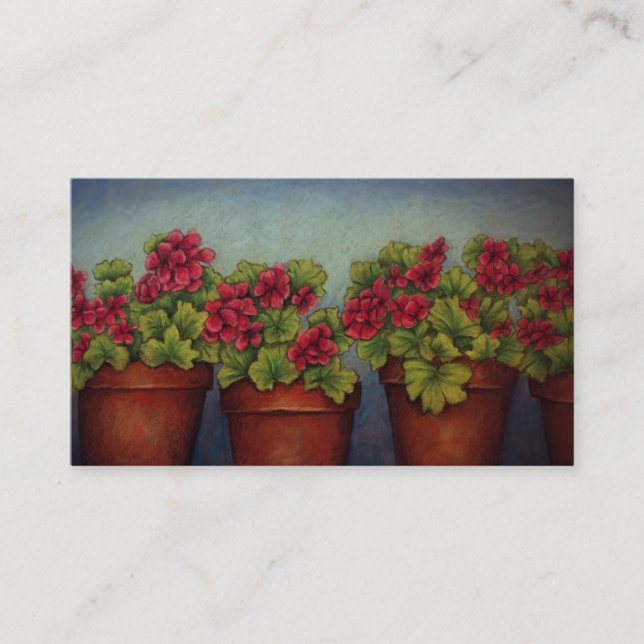 Carte De Visite Geraniums rouges dans des pots d'argile (Devant)
