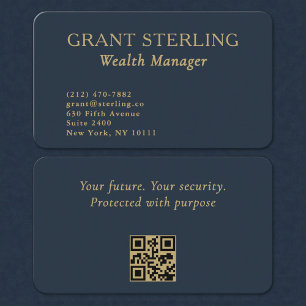 Carte De Visite Gestionnaire de patrimoine Code QR Bleu Marine Or 