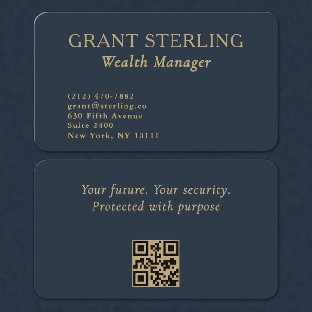 Carte De Visite Gestionnaire de patrimoine Code QR Bleu Marine Or  (Créateur téléchargé)