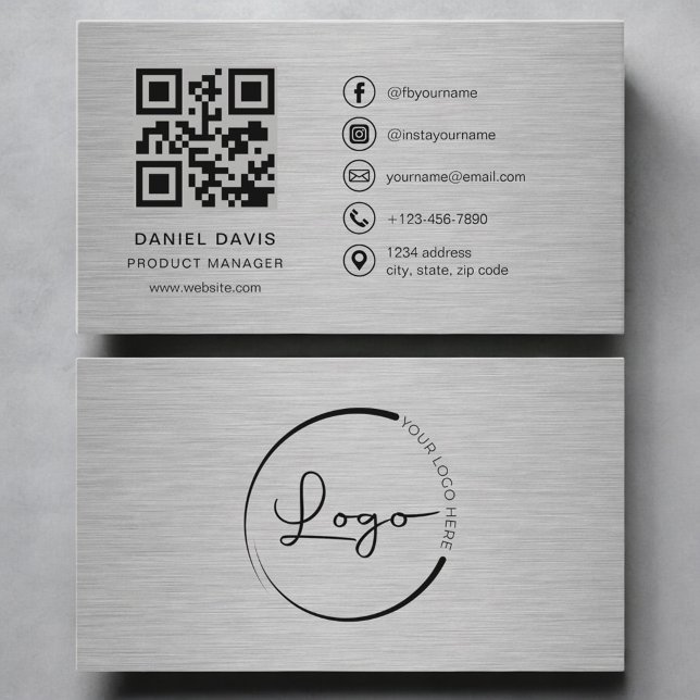 Carte De Visite Gestionnaire de produits Code QR métallique (Créateur téléchargé)