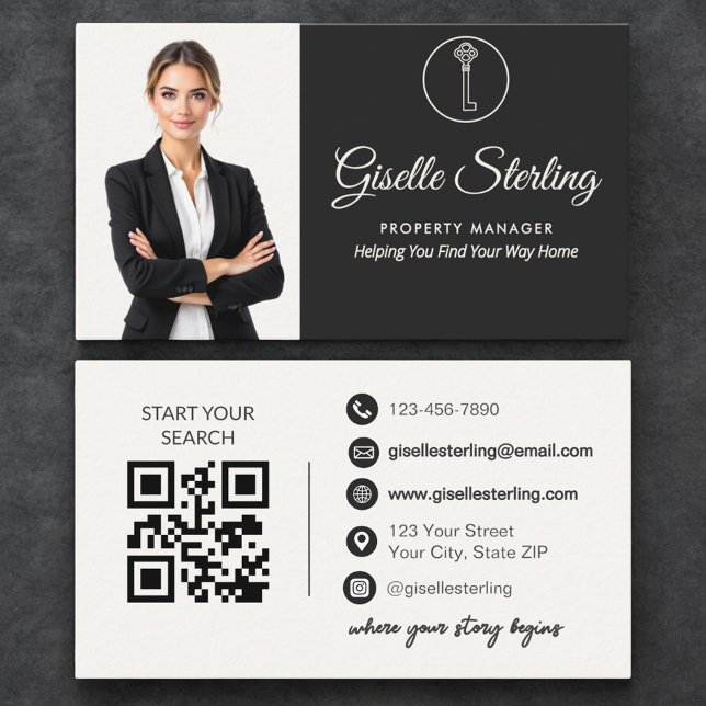 Carte De Visite Gestionnaire de Propriété de Luxe Code QR Photo Ne (Créateur téléchargé)