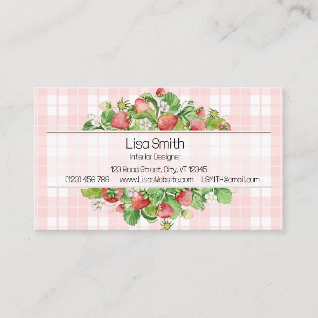 Carte de visite Gingham Fraise Rose  (Devant)