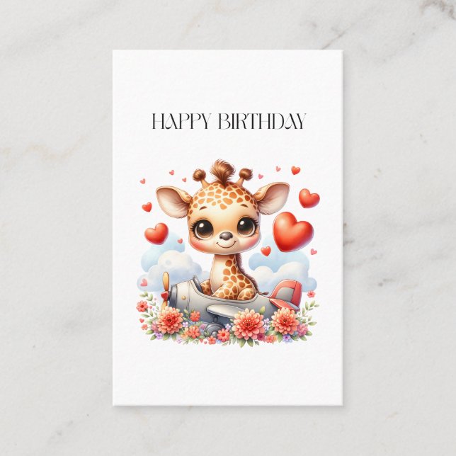 Carte De Visite Girafe Avion Anniversaire (Devant)