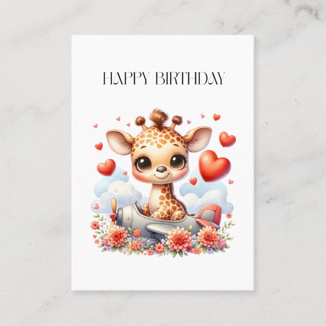 Carte De Visite Girafe Avion Anniversaire (Devant)