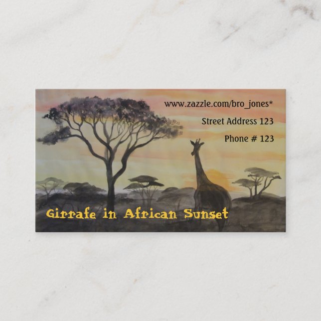 Carte De Visite Girafe dans le coucher du soleil africain (Devant)