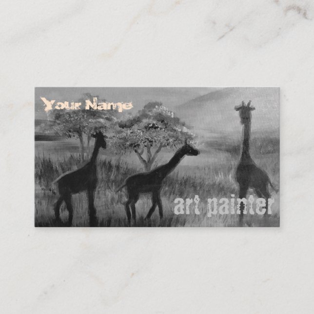 Carte De Visite Giraffe Grey Elefant Photo Artiste moderne Peintre (Devant)