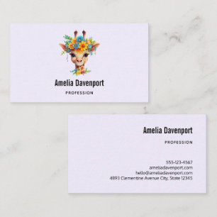 Carte De Visite Giraffe mignonne à couronne florale