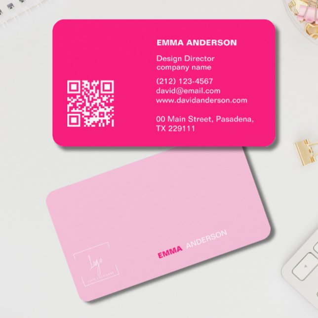 Carte De Visite Girl Bold PINK Qr Code Professionnel Logo Entrepri (Créateur téléchargé)