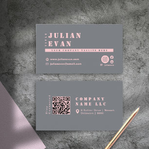 Carte De Visite Girl Chic Blush rose Grey Typographie QR Code