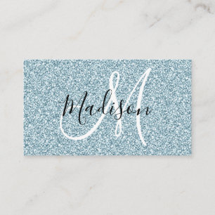 Carte De Visite Girly & Glam Bleu Argent Paillettes Monogramme