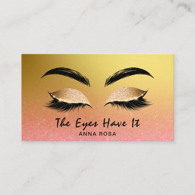 Carte De Visite *~* Girly Gold Rose Peach Lashes Extensions Broche (Devant)