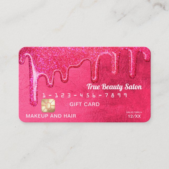 Carte De Visite Girly Neon Rose épais Parties scintillant Drift Cr (Devant)