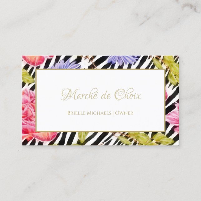 Carte De Visite Girly Zebra Print Pink Peony Foral Beauté Boutique (Devant)