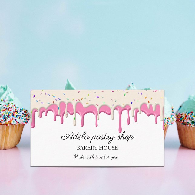 Carte De Visite Glaçage coulant vanille fraise (Vanilla strawberry Frosting Drip Business Card)