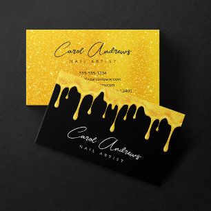 Carte De Visite Glam Black Gold Paillettes Drips Artiste Ongles Sa
