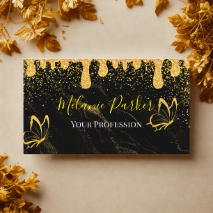 Carte De Visite Glam Black Gold Parties scintillant goutte