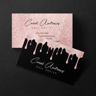 Carte De Visite Glam Black Rose Gold Paillettes Gouttes Artiste On