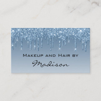 Carte De Visite Glam Bleu Paillettes Qui Coulent Maquilleuse