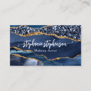Carte De Visite Glam Blue Pailleté Agate Styliste Mode Moderne
