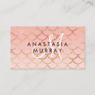 Carte De Visite Glam Blush Rose Gold Sirène Paillettes Monogramme