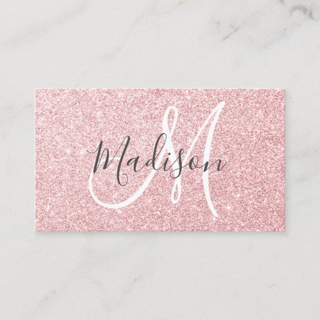 Carte De Visite Glam Blush Rose Rose Parties scintillant or étince (Devant)