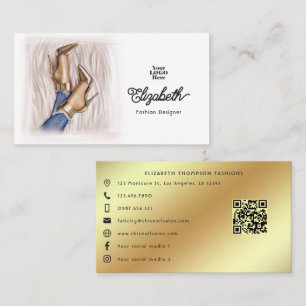 Carte De Visite Glam Chic Gold Stilettos et Denim Fashion Design