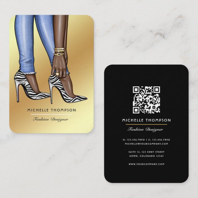 Carte De Visite Glam Chic Zebra Fashionista QR Code (Devant / Derrière)