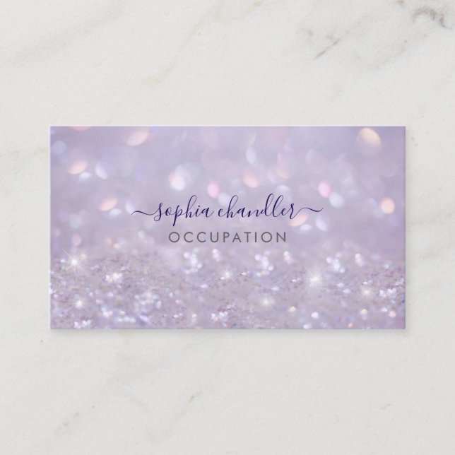 Carte De Visite Glam Classy Glitter Lavande, Nom de Script (Devant)