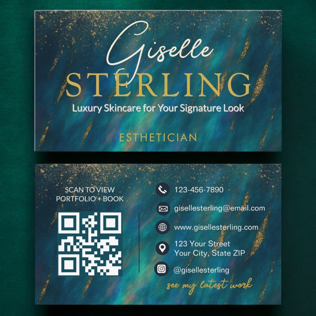 Carte De Visite Glam Esthetician Opal Stone QR Code (Créateur téléchargé)