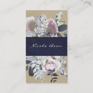 Carte De Visite Glam Floral Rustique Kraft Navy Chic Moderne