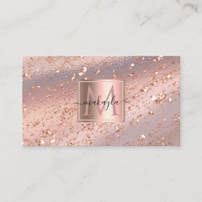 Carte De Visite Glam Girl Rose Gold Flakes Gitter Monogramme (Devant)