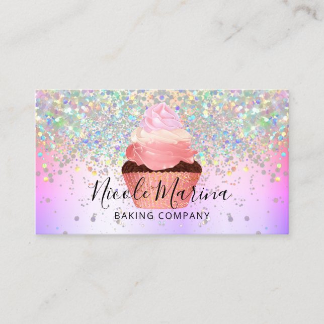 Carte De Visite Glam Girly Cupcake Bakery Faux Parties scintillant (Devant)