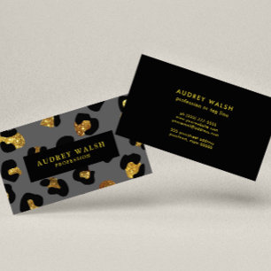Carte De Visite Glam Glitter Gold Gray Leopard print Luxury