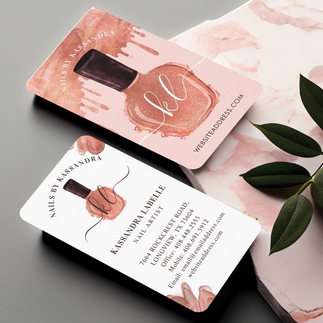 Carte De Visite Glam Gold Drivers Clou Polonais bouteille Monogram (Glam Gold Drips Nail Polish Bottle Monogram Script Business Card)