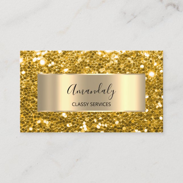 Carte De Visite Glam Gold Frame Parties scintillant QR Code Logo B (Devant)