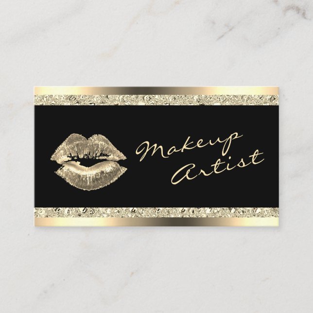 Carte De Visite Glam Gold Lips maquillage Artiste Parties scintill (Devant)