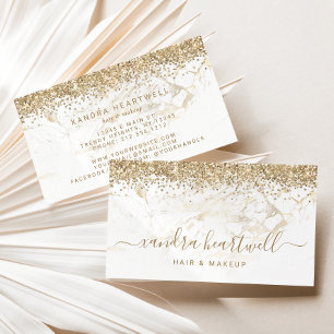 Carte De Visite Glam Gold Marbre Blanc Paillettes Script