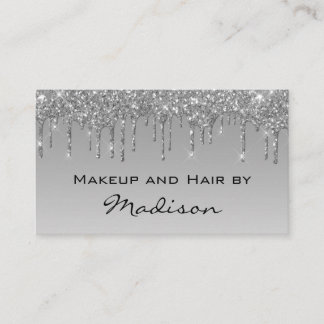 Carte De Visite Glam Gris Argent Paillettes Gouttes Artiste Maquil