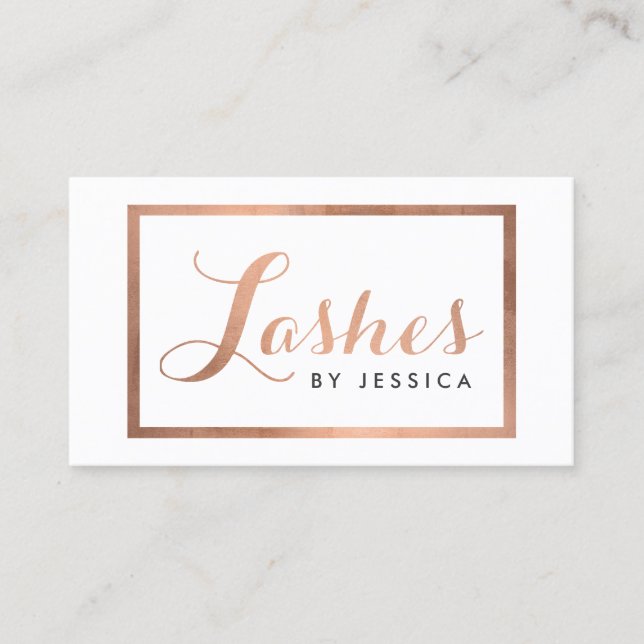 Carte De Visite Glam Lashes Script Texte Rose Or encadré (Devant)