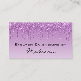 Carte De Visite Glam Lilas Violet Paillettes Drips Maquillage Cils