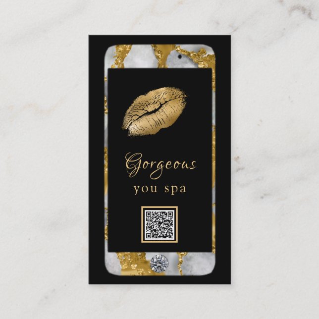 Carte De Visite *~* Glam Luxe Téléphone cellulaire Gold QR LOGO Ph (Devant)