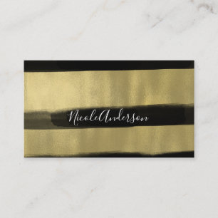Carte De Visite Glam Moderne Noir & Or Rayure Coup de Pinceau