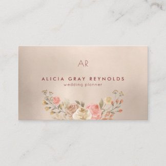 Carte De Visite Glam Monogramme Aquarelle Wedding planner Floral