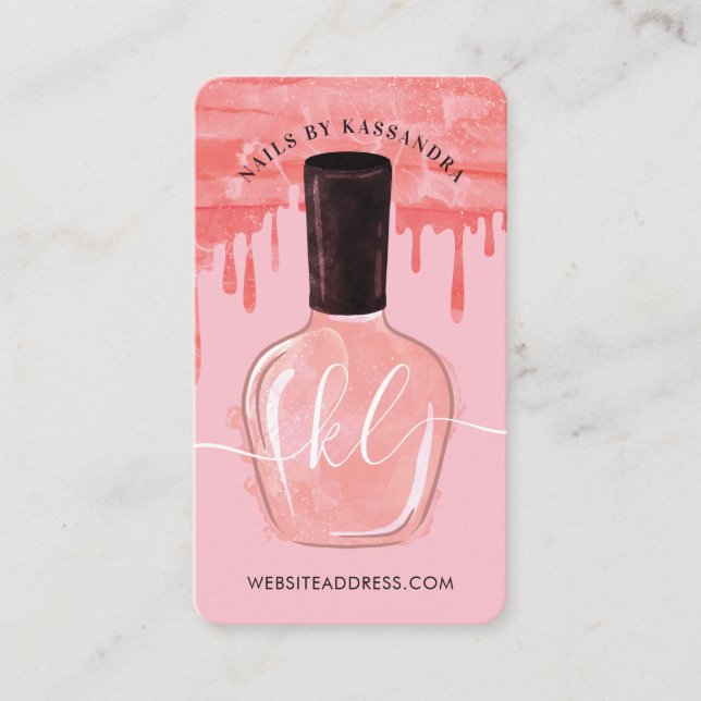 Carte De Visite Glam Pink Drives Clou Polonais bouteille Monogramm (Devant)