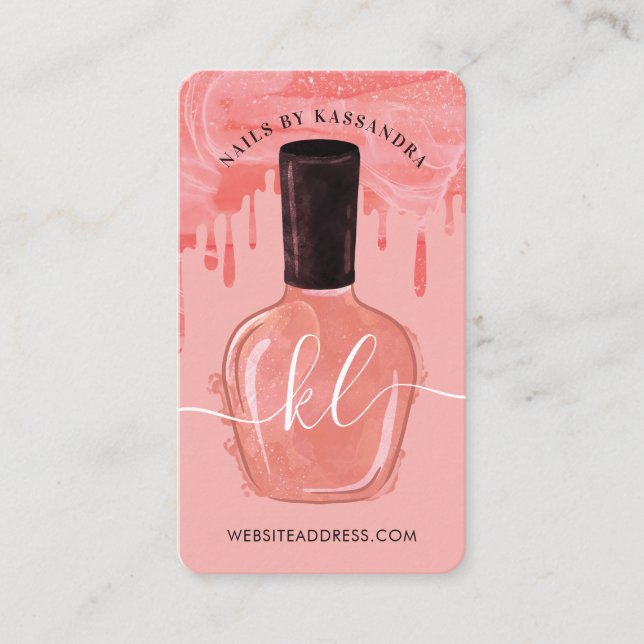 Carte De Visite Glam Pink Drives Clou Polonais bouteille Monogramm (Devant)