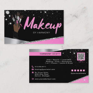 Carte De Visite Glam Pink Silver Diamonds Artiste maquillage MUA