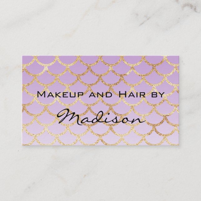 Carte De Visite Glam Purple & Gold Mermaid Artiste maquillage Part (Devant)