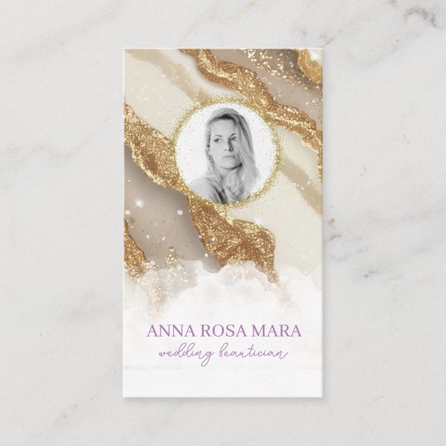 Carte De Visite *~* Glam QR Agate ivoire Parties scintillant en or (Devant)