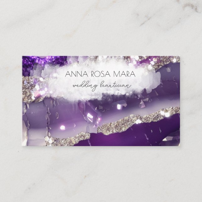 Carte De Visite *~* Glam QR Agate Purple Silver Parties scintillan (Devant)